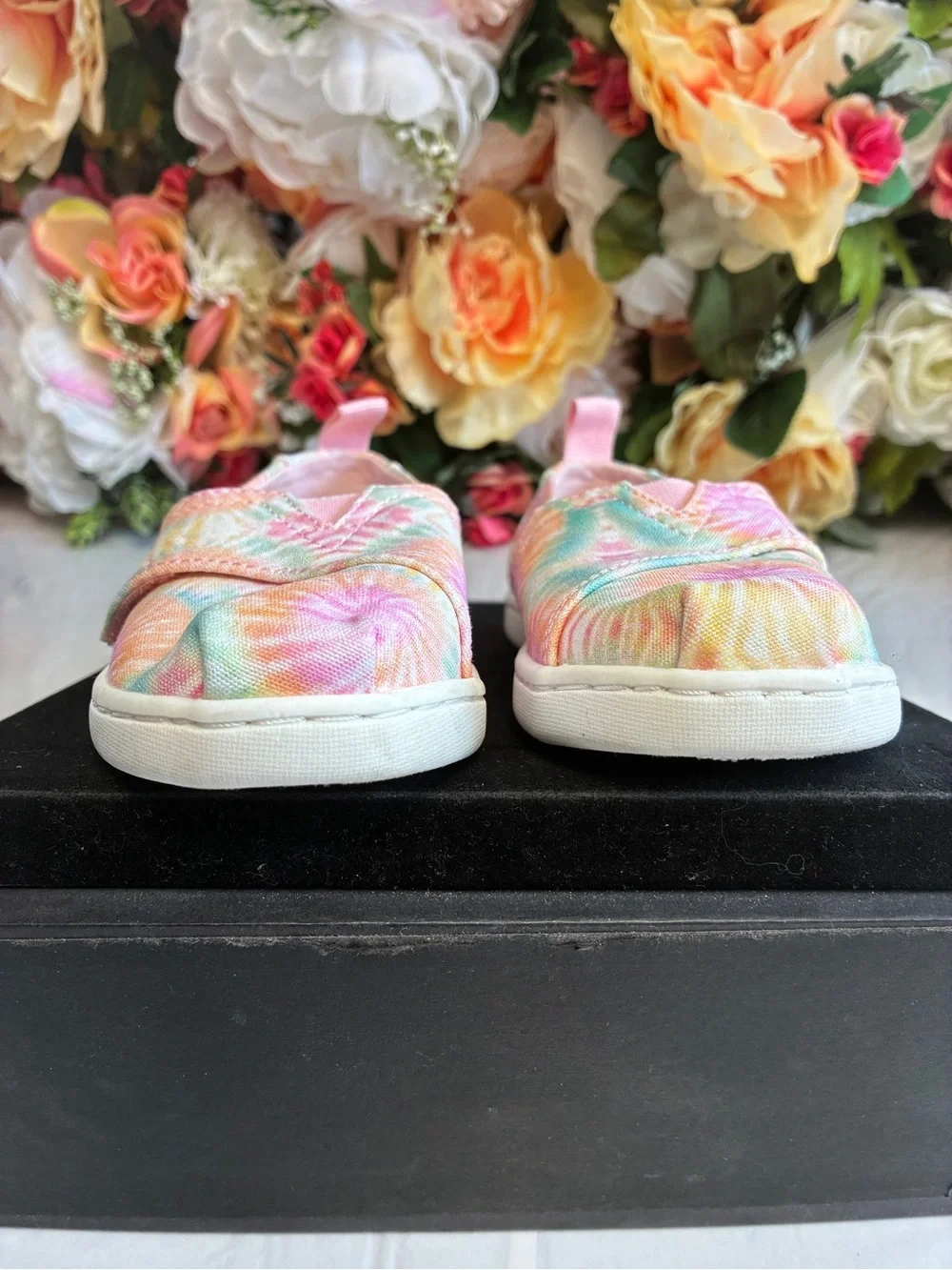 TOMS Tiny Alpargata Neon Pink Multi Tie Dye Twill Toddler Slip-On Shoes Size 9